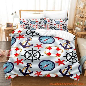 Bedding sets Personelity 2023 Blue Anchor Set Cartoon Anime three piece set Adult Kid Bedroom Duvetcover Sets 3D Kawaii bettwsch 230906