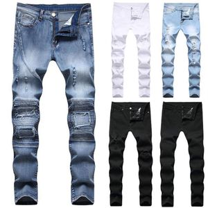 Jeans masculinos moda homens skinny stretchy calça slim fit branco preto longo jeans1252w