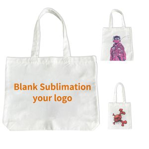 USA warehouse fast free shipping Wholesale white Blank sublimation 100% polyester canvas shopping tote foldable travel handle bags for DIY Crafting and Decorating