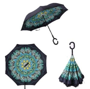 CHand Reverse Umbrellas Doppelschichtiger umgekehrter Regenschirm, winddichter umgekehrter Inside-Out-Ständer, winddichter Regenschirm, umgekehrter Auto-Regenschirm ZZ