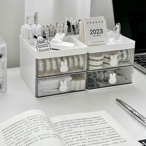 Storage Boxes Bins Desktop Box Organizer Drawer Type Transparent Acrylic Desk Stationery Hand Account Rack Simple Pen Holder 230907