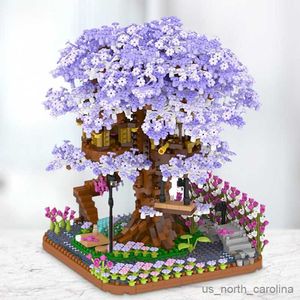 Bloki 2200pcs Purple Sakura Tree House Diamond Building Builds Swing Flower Garden Micro Bloki Zabawki dla dzieci Prezenty R230907