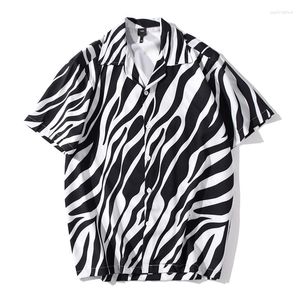 Men's Casual Shirts Streetwear Men Hip Hop Black White Zebra Short Sleeve Summer Beach Full Print Women Harajuku Fashion Top Clothes