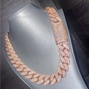 Iced Out 20 مم VVS Moissanite Diamond Shicay Prong Cuban Rink Chain Sterling Sier Miami Necklace for Men Gifts
