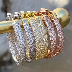 Saplama 25mm Orta Boyutlu Huggie Hoop Küpe Gül Altın Gümüş Renkler Full Micro Pave 5A CZ Buzlu Kadın Hoops 230907