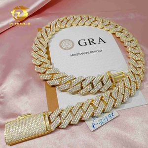 Pass Diamond Tester Hip Hop Cuban Chain Vvs Diamond 925 Silver Iced Out Cuban Link Necklace 20mm Wide Chains Bracelet Argjb