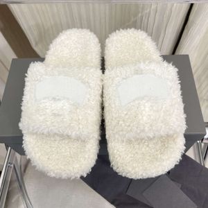 Kvinnor päls glider ullsandaldesigner vinter tofflor män lurviga varma bokstäver sandaler lyxiga bekväma fuzzy flicka flip flop slipper 35-45 no469