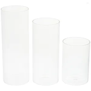 Candle Holders 3 Pcs Transparent Cup Clear Cylinder Vases Small Stand Dried Flower Crystal Empty Tealight Glass