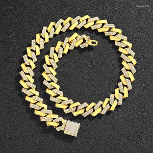 Halskette-Ohrringe-Set, modischer Hip-Hop-Schmuck in vergoldeter, dunkelgrüner 15-mm-Kubaner-Gliederkette mit halbem Öltropfen und CZ-Krappen