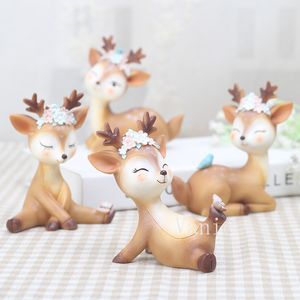 Cartone animato 3D Sika-Deer Decorazione desktop Cervo carino accessori per auto Resina creativa decorazioni per torta fiore di pruno-cervo T9I002447