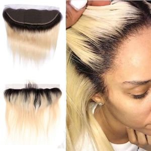 Malaysiskt Remy Human Hair 13x4 Spets Frontal Pre Plucked Ear to Ear 1B 613 Straight Virgin Hair Stängning del 8-22inch3107