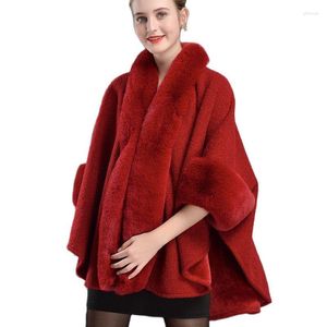 Women's Fur X9 European och American Autumn Winter förtjockade medellånga kappa med hög imitation Rex sjal