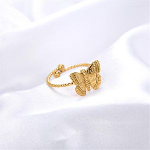 Bröllopsringar stil justerbar fjäril rostfritt stål ring guld kubik staplade finger smycken för mode kvinnor