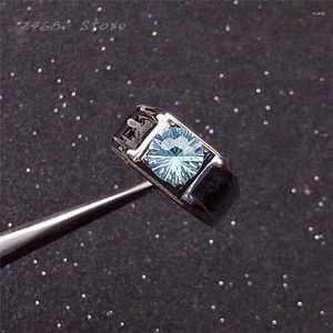 Cluster Rings The Men's 925 Silver Inlaid Natural Topaz Ring Luxurious Atmosphere