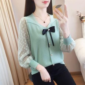 Women's Sweaters Woman Square Collar Elegant Fashion Shirts Female Long Sleeve All-match Tops Ladies Bow Hollow Out Cardigan Blouse G593