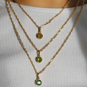 Chains Exquisite Stainless Steel Birthstone Necklace For Woman Gold Twist Chain Designer Zircon Pendant Jewelry Birthday Gifts 2023