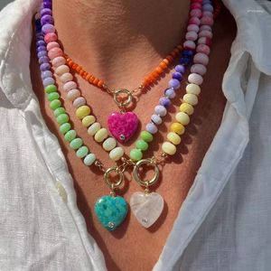 Pendant Necklaces Natural Colorful Stone Beads Turquoise Peach Heart Fashion Necklace For Women Girls Party Wedding Daily Handmade Jewelry