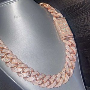 Halsband Moissanite Iced ut 20 mm VVS Moissanite Diamond Thick Prong Cuban Link Chain Sterling Sier Miami Kubansk halsband för män gåvor