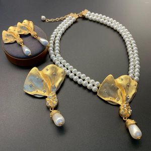 Collana orecchini set stile medievale strass perle spille in lega gioielli di lusso per la festa nuziale delle donne