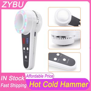 Mini Hot Cold Hammer Massager LED Light Photon Therapy Ultrasonic Cryotherapy Vibration Face Lift Pore Shrink Skin Care Anti Aging Lead In Facial Machine
