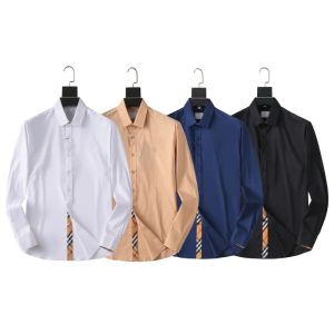 Men's Dress Shirt Luxury Slim Silk T-shirt Long sleeve Casual business clothing plaid brand 20 color M-4XL BURR80