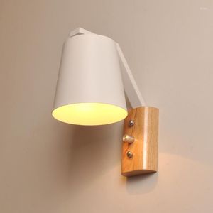 Lâmpada de parede de madeira led luz cabeceira quarto nórdico vintage moderno arandela vaidade para sala estar escadas espelho e27