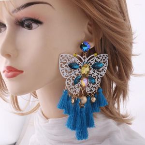 Kolczyki Dangle Boho Big Butterfly kolczyk biała farba kolorowe frędzle długie szkło dla kobiety duże biżuterię Brinco Ucha