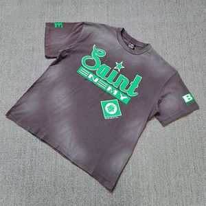 남자 Tshirts 개구리 드리프트 패션 세인트 마이클 빈티지 레트로 딱딱한 인쇄 대형 티 티 셔츠 남자 230906