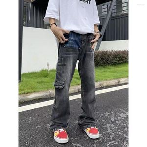 Мужские джинсы 2023, модные тенденции, черно-серая уличная одежда, повседневные брюки с большими карманами, рабочая одежда, брюки высокого качества S-3XL
