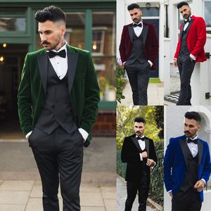 Tailor Made Men Tuxedos Winter Velvet Notchd Lapel Tuxedos Jacket 3 Pieces Male Costume Party Business Coat