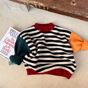 Pullover Spring Autumn Baby Girls Boys swobodne paski Swery dzieci Dziwianie Kardigan Kids Striped Top 2 7 lat 230906