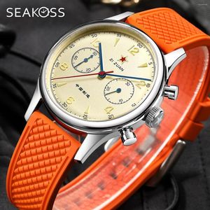 Armbanduhren SEAKOSS Chronograph Herren mechanische Uhren 40 mm 1963 Seagull Handaufzugswerk Silikon Saphir ST1901