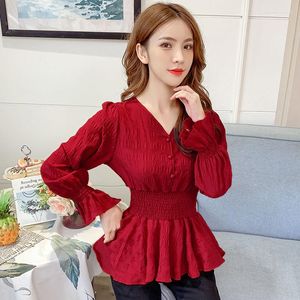 Women's Blouses Fashion Spliced Button Folds Ruffles Clothing 2023 Autumn Winter Loose Princess Sleeve Tops Elegant Shirts