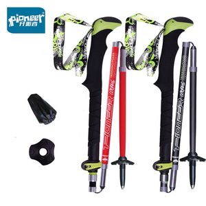 Trekking Poles 1pc Pioneer Carbon Fiber Folding Walking Stick 5 Sektioner Justerbar lättvikt Bergslimlande kryck utomhus vandring 230907