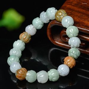 Strand Natural Burma Jadeite Armband Bud Jade Bangle Women smycken äkta burmesiska jades stenpärlor elastiska