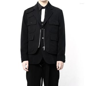 Men's Suits Suit Zipper Stitching Double Layer Dark Tie Multi-pocket