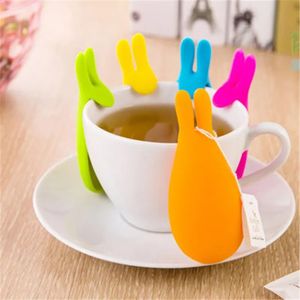 5 färger Ny silikongelkaninform Tepås Infuser Holder Candy Color Mug Gift Rabbit Silicon Tea Påse Stand U0914