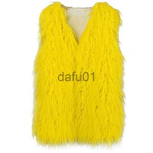 Women's Fur Faux Fur Winter long imitation wool fur vest warm waistcoat female white yellow jacket x0907