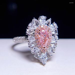 Cluster Rings CEZX GIA 0.50ct Faint Pink Diamonds Solid 18K Gold Female's Wedding Engagement For Women