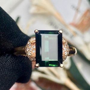 Küme halkaları ince mücevherler gerçek saf 18 k altın doğal mavi turmalin değerli taşlar 2.8ct elmas erkeklerin düğün adamı