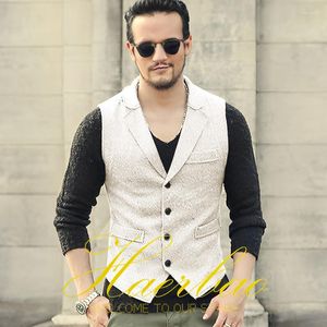 Men's Vests Herringbone Vest Lapel Single Breasted Sleeveless Jacket Wool Slim Fit Waistcoat Groom's Chaleco Hombre