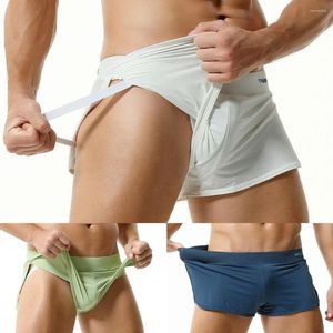 Underbyxor män silkeslen platt boxare mesh boxer shorts sida split pyjamas botten underkläder sömnkläder tångar gåvor till mäns simning stammar
