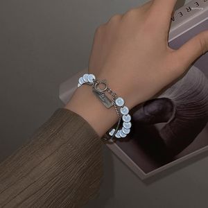 Strand 2023 Korean Wave Double Layered Wearing Square Brand Reflective Pearl Bracelet Female Trendy Male Jewelry Gift