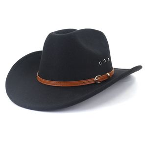 Breda Brim Hatts Bucket Vintage Western Women Cowboy Hat For Men Jazz Cap med läderbälte Sombrero Cowgirl Hats Gentleman 230907