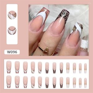 False Nails 24Pcs Press On Wearable Pink Purple Gradient Glitter Long Fake Manicure Art Detachable Finished Finger