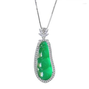 Chains Fashion Trend S925 Silver Inlaid 5A Zircon Ladies Temperament Chalcedony Green Jade Bean Necklace