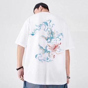 メンズTシャツ夏の半袖Tシャツ重工業刺繍ラウンドネックウェイトチャイニーズスタイルボトムド通気性