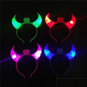 Outros suprimentos de festa de evento Trajes de Halloween Diabo Chifres Led Flash Light Colorf Baby Hair Hoops Headwear Head Band Vt0107 Drop Delive Dhmcl