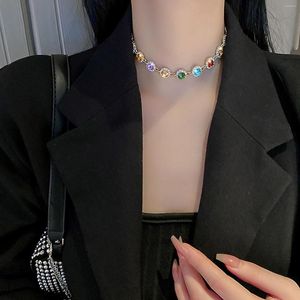 Correntes coloridas gargantilha de cristal colar pingente jóias brilho para presentes femininos