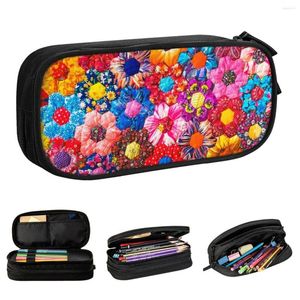 Sacos cosméticos Fun Retro Flores Patchwork Lápis Caso Pencilcases Pen Holder para Menina Menino Grande Armazenamento Estudantes Escola Zipper Papelaria